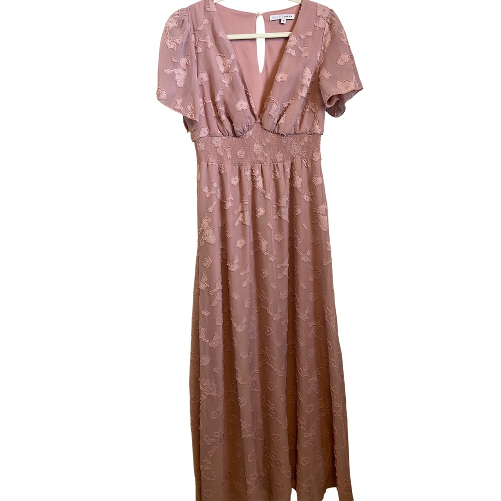 BALTIC BORN Evelyn Maxi Dress Mauve Floral Smocked Waist‎ Flutter Sleeve M